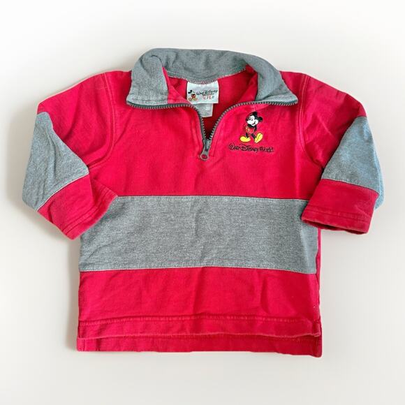 Vintage Disney World Mickey Mouse Toddler Quarter Zip Sweatshirt Red Gray 2T - Picture 1 of 6